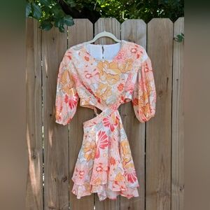 Hello Molly Orange Floral Cut Out Mini Dress